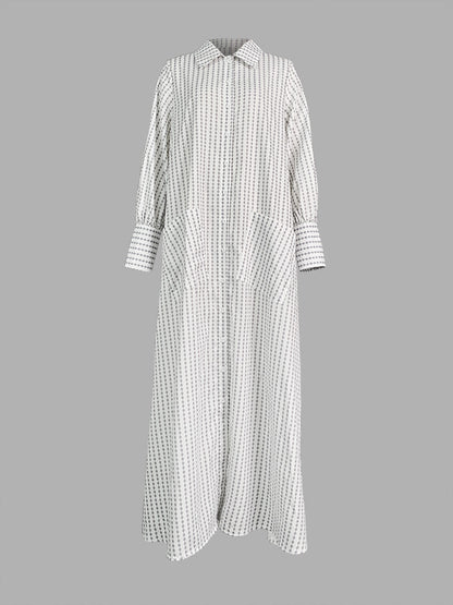 Long Sleeves Loose Buttoned Split-side Striped Lapel Maxi Dresses Shirt Dress