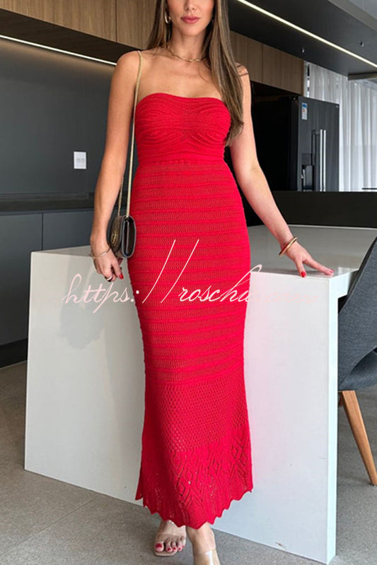 Color Knitted Off Shoulder Slim Maxi Dress