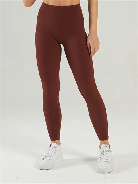 Ribbed Yoga Leggings Sports Tights Seamless Knit Yoga Pants White Femme Gym Leggings Skinny Workout Fitness Push Up