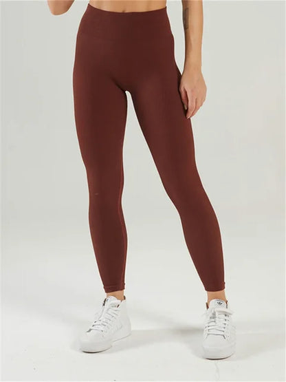 Ribbed Yoga Leggings Sports Tights Seamless Knit Yoga Pants White Femme Gym Leggings Skinny Workout Fitness Push Up