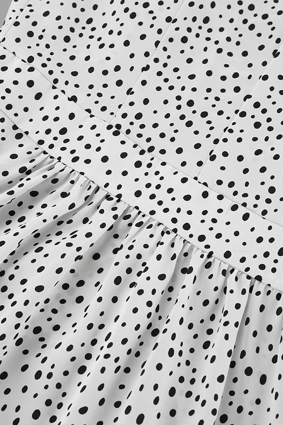 Polka Dot V-neck Puff Sleeve Maxi Dress