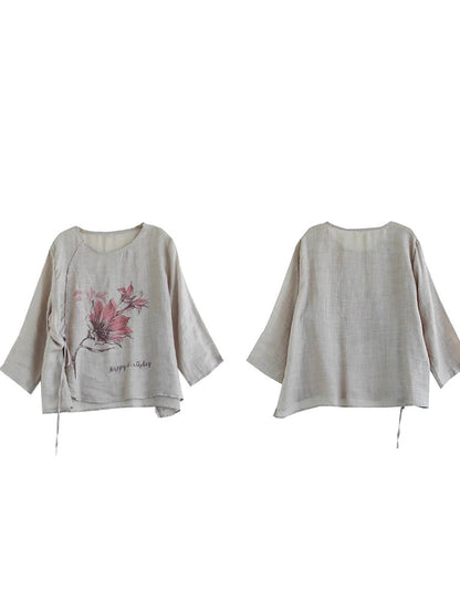Spring Flower Strap Ramie Blouse Kl1039