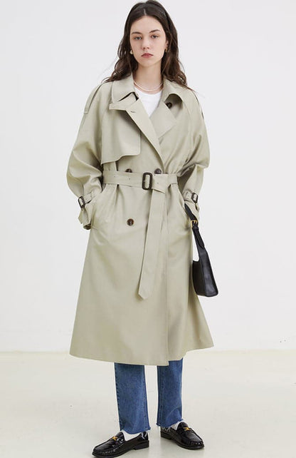 Double-breasted Loose Mid-length Melton Trench Coat