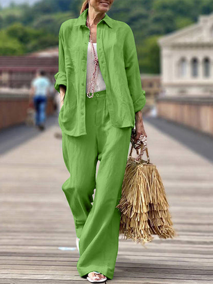 Cotton Color Long Sleeve Shirt and Pants Set