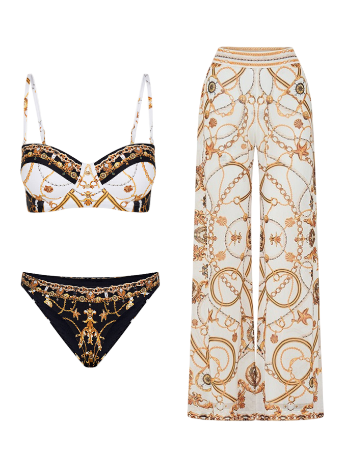 Printed One Piece and Pants Swimwear