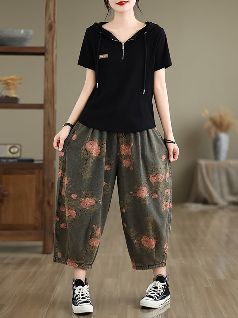 Summer Flower Denim Harem Pants Ll034