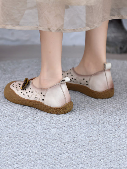 Summer Leather Cutout Flower Flat Shoes Sc1060
