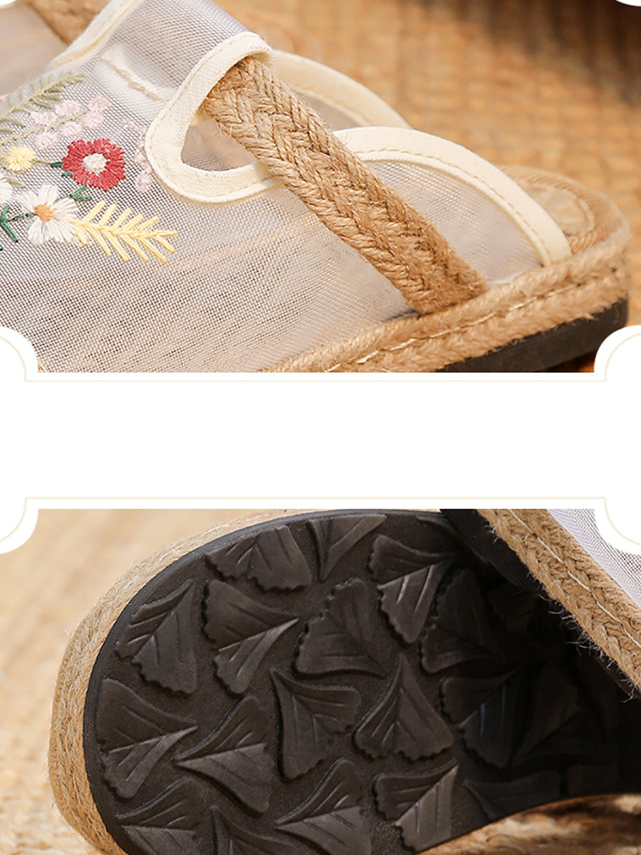 Summer Flower Embroidery Linen Spliced Shoes Ty1030
