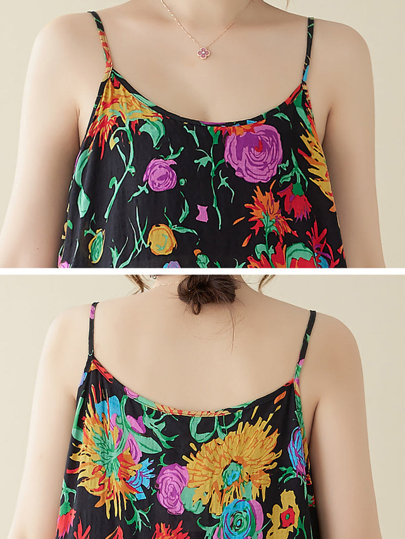 Artsy Summer Flower Loose Vest Dress Pa1020