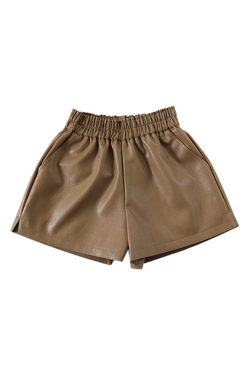 Elastic Waist Pocketed Faux Leather Shorts