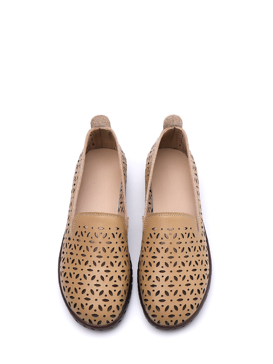 Summer Leather Cutout Flat Soft Shoes Ui1027