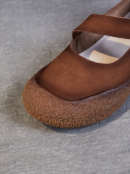 Summer Retro Leather Flat Shoes Qw1019