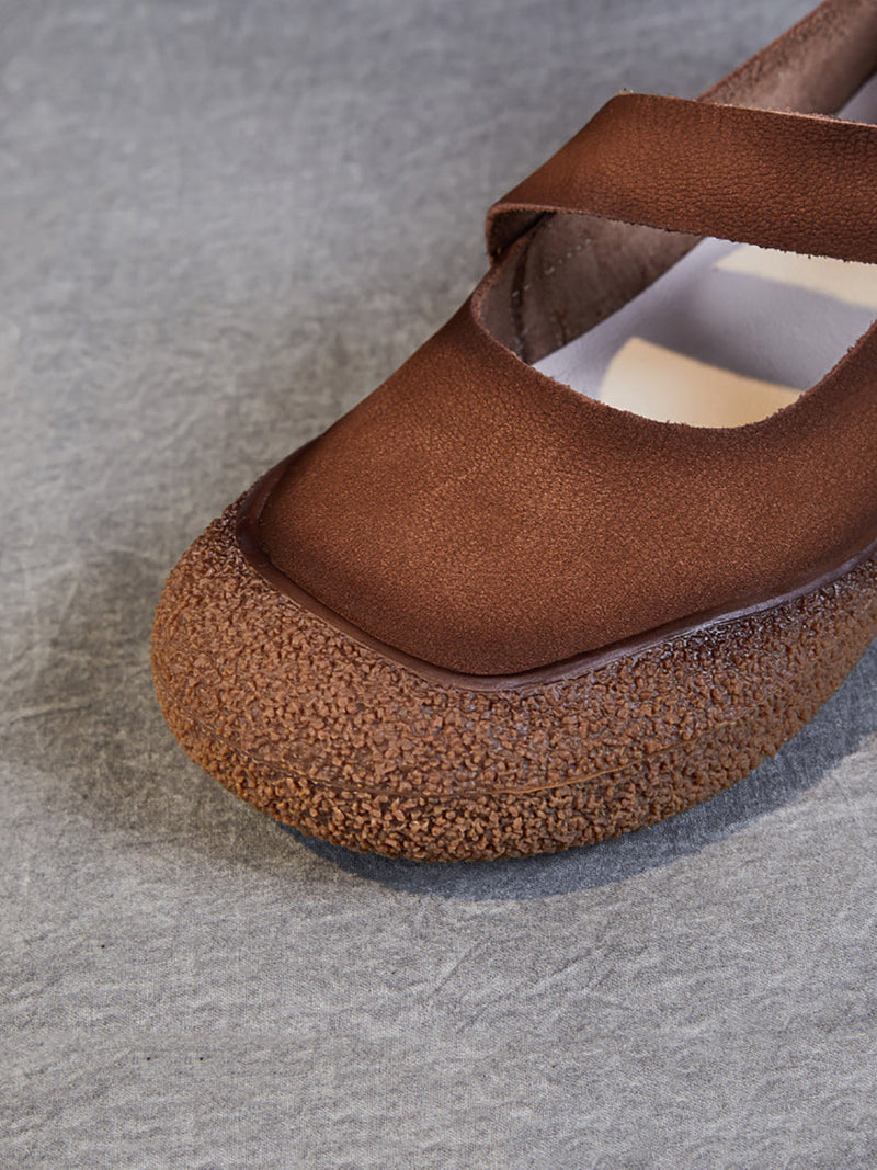 Summer Retro Leather Flat Shoes Qw1019