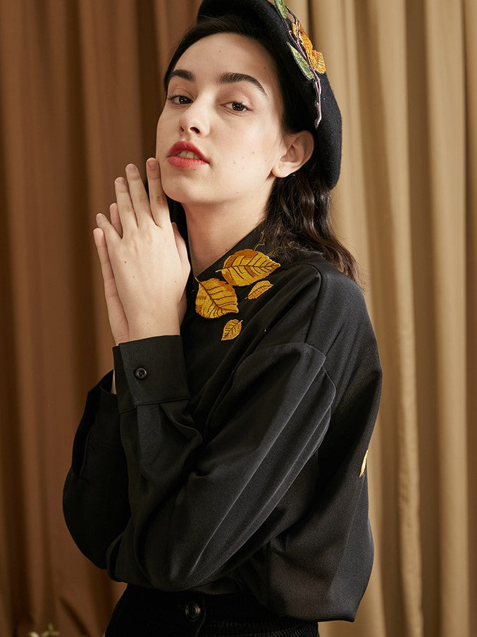 Golden Leaf Embroidered Blouse