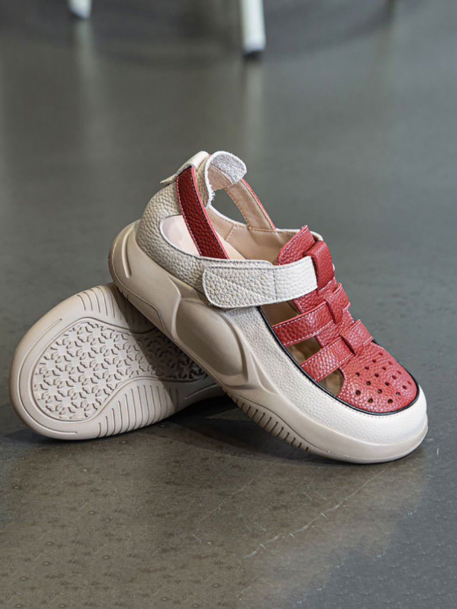 Summer Leather Colorblock Platform Sandals Io1027