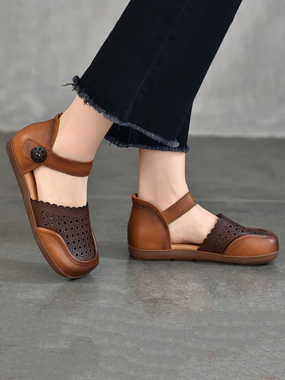 Summer Colorblock Leather Flat Shoes Aa1050