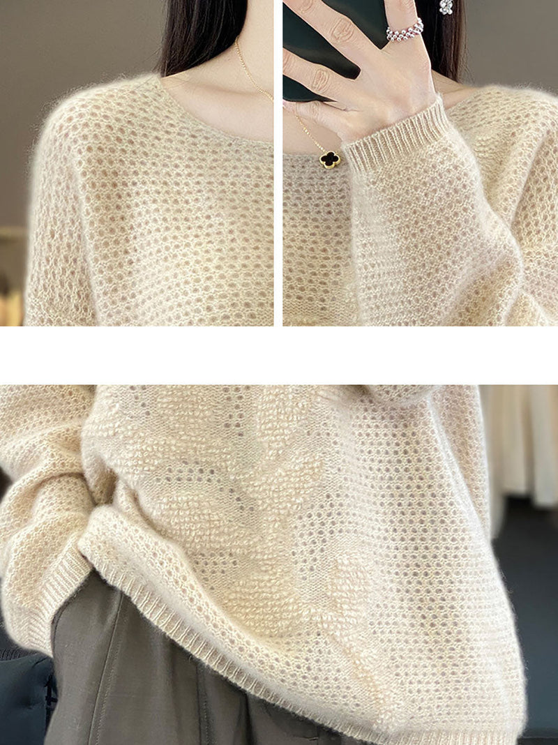 Autumn O-neck Spliced Wool Warm Knit Sweater Av1053