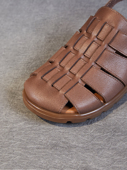 Summer Leather Spliced Flat Slippers Aa1015