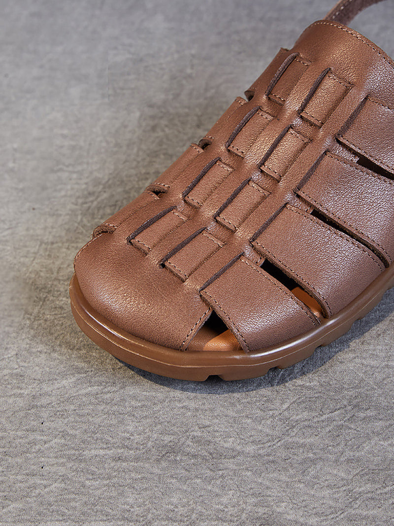 Summer Leather Spliced Flat Slippers Aa1015