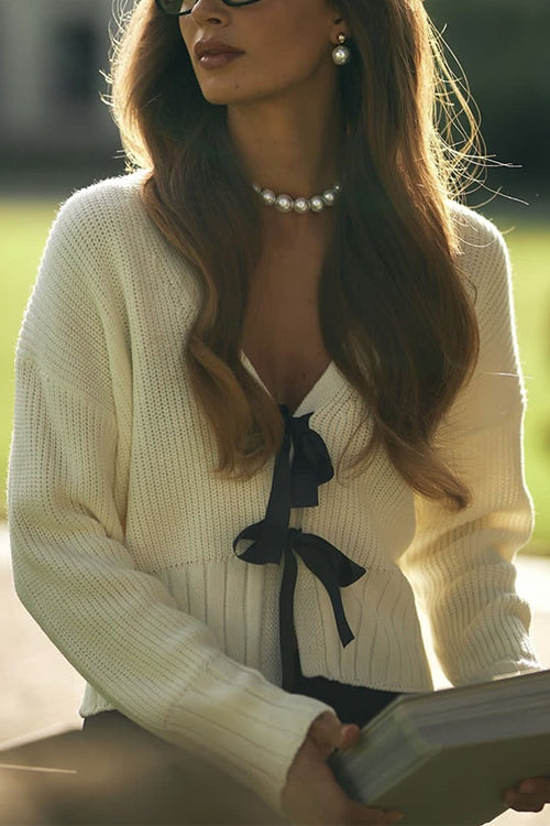 V Neck Bow Tie Front Sweater