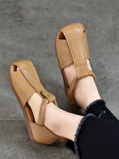 Summer Soft Leather Spliced Flat Sandals Zz1027