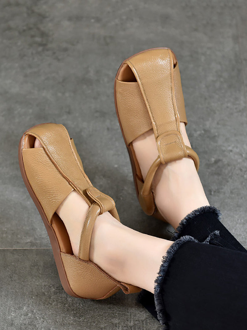 Summer Soft Leather Spliced Flat Sandals Zz1027