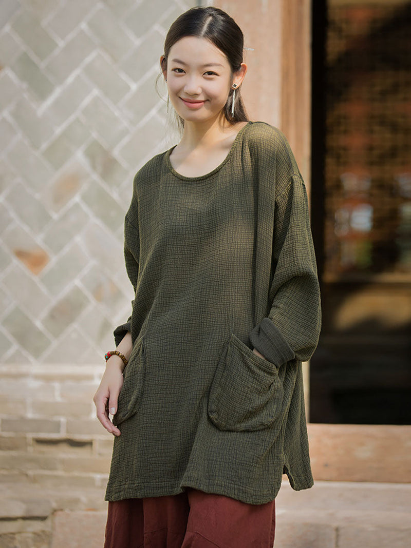 Autumn O-neck Cotton Blouse Av1021