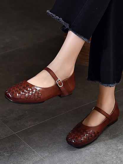 Summer Leather Weave Low-heel Shoes Ll004