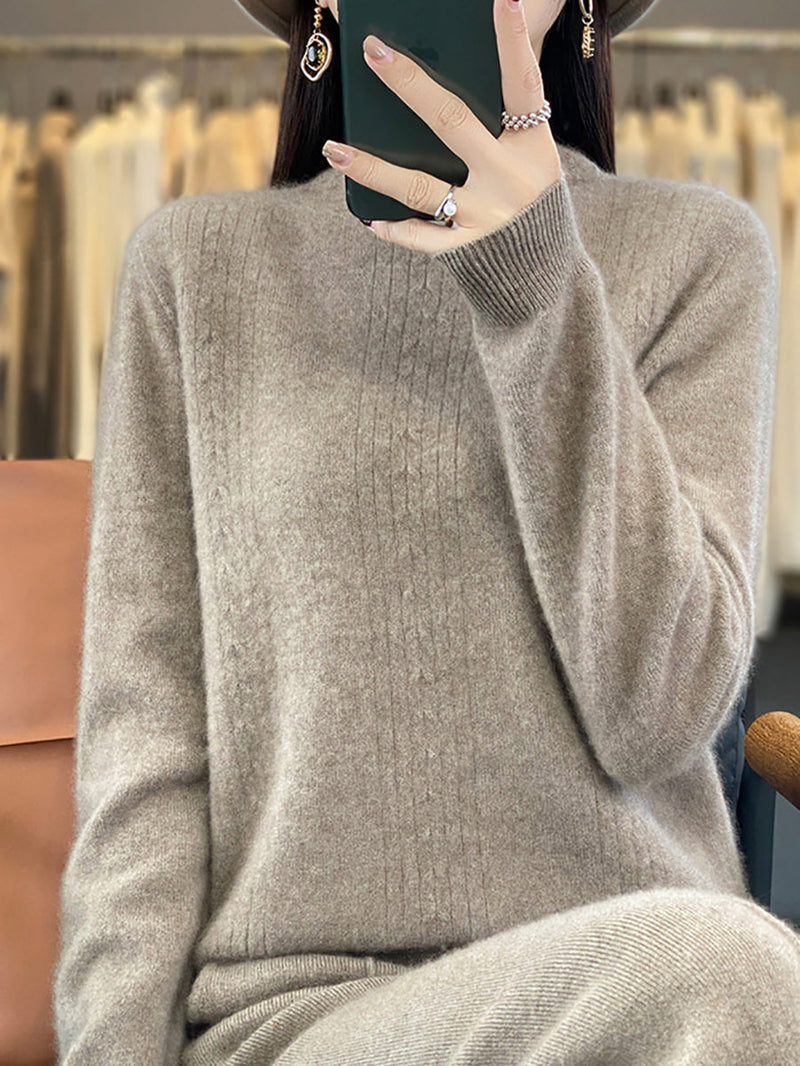 Autumn Cable Knit 100%wool Half Turtleneck Sweater Qn028