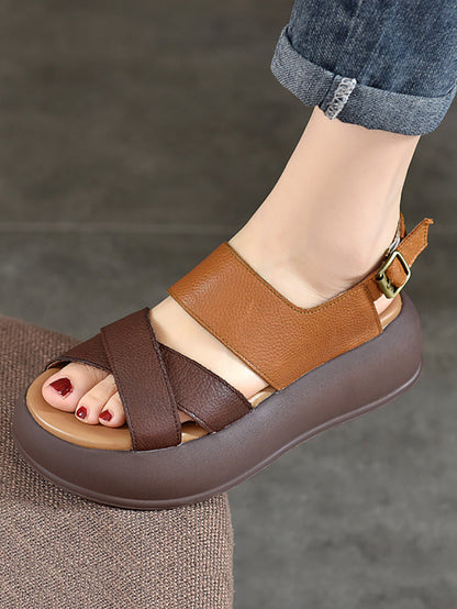 Summer Colorblock Leather Platform Sandal Ty1048