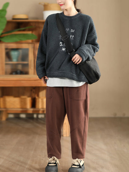 Autumn Cotton Fleece-lined Harem Pants Wg014