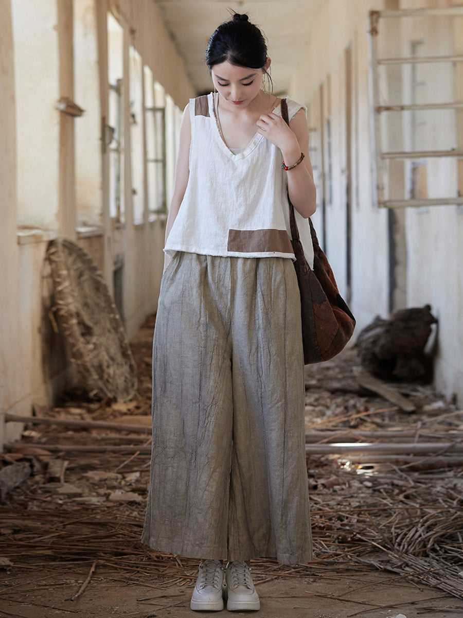 Summer Tie-dye Ramie Wide-leg Pants Io1009