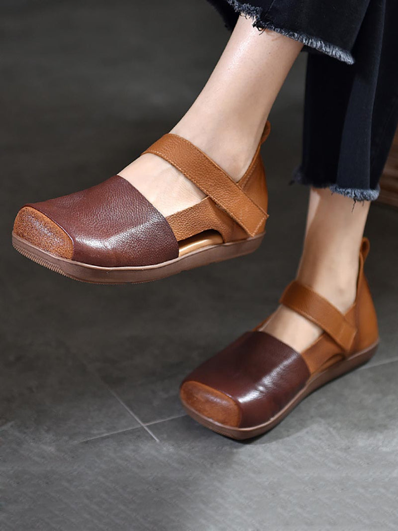 Summer Leather Colorblock Flat Shoes Bn1003