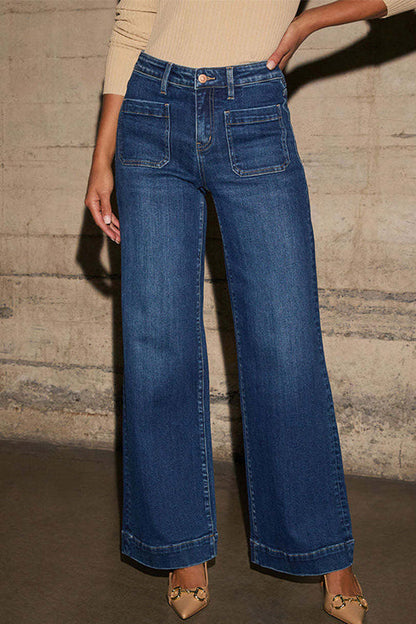 Straight Wide Leg Denim Pants