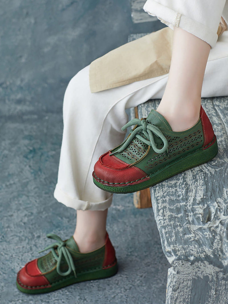 Summer Colorblock Leather Flat Shoes As1053