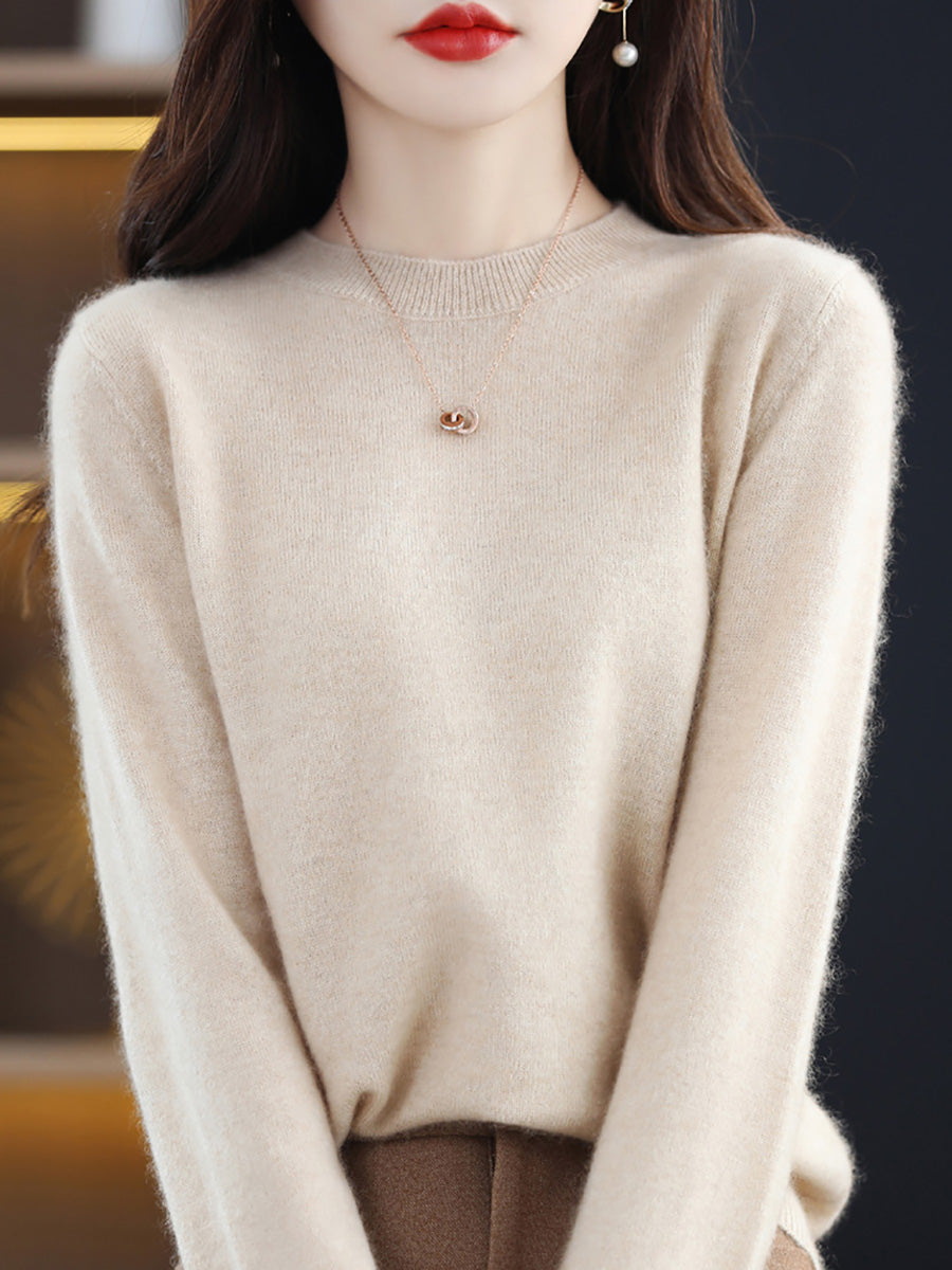 Autumn Wool Knitted O-neck Bottom Sweater Cx058