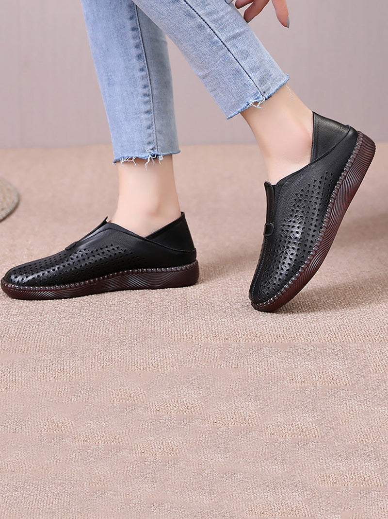 Summer Leather Cutout Flat Shoes Hh048