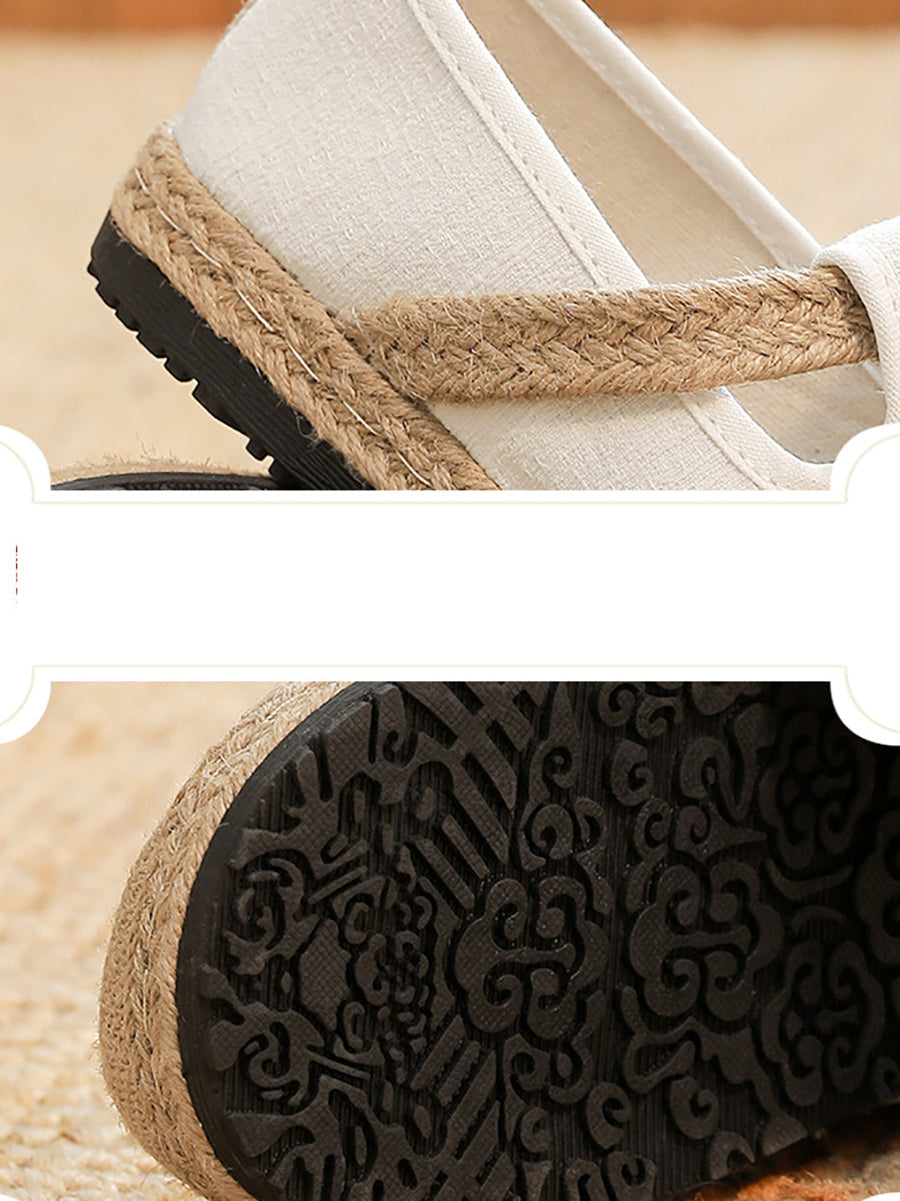 Summer Artsy Flower Embroidery Linen Cotton Shoes At1080