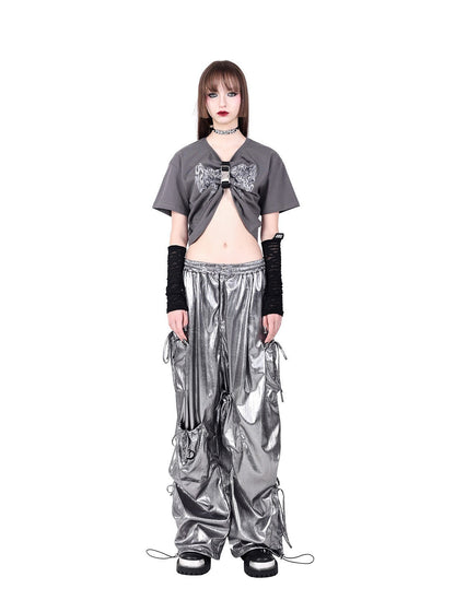 Pinkspink Metallic Cargo Balloon Pants - Silver/hot Pink