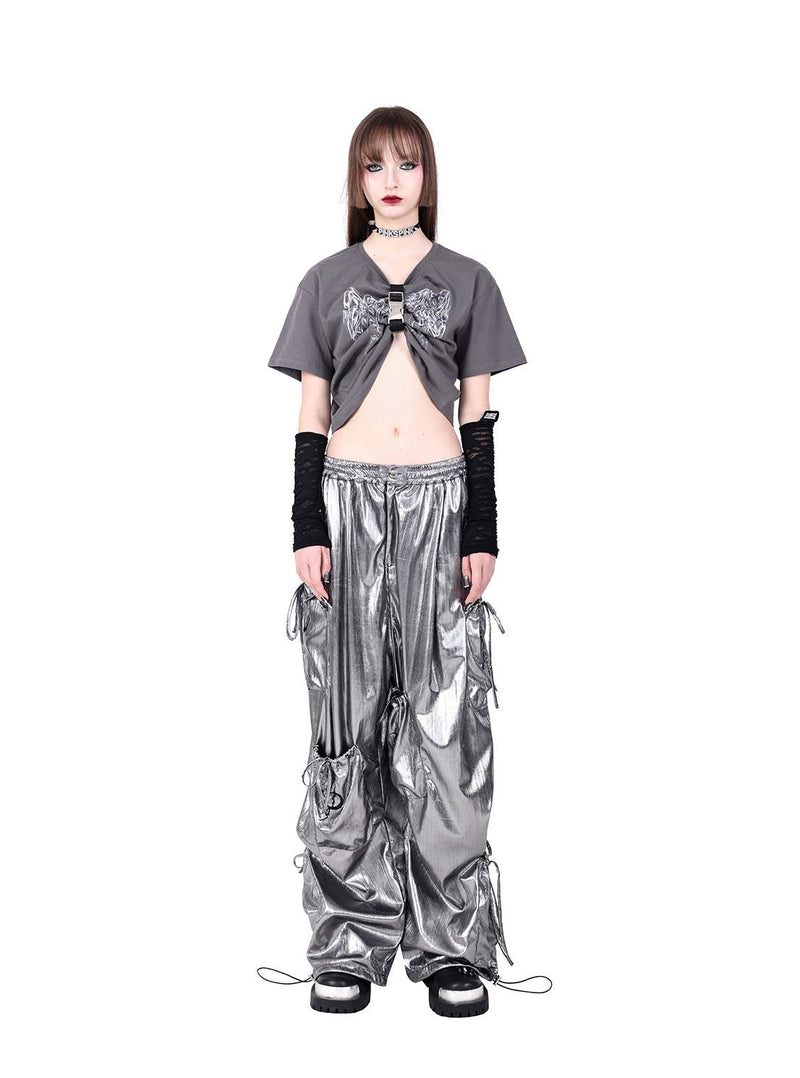 Pinkspink Metallic Cargo Balloon Pants - Silver/hot Pink