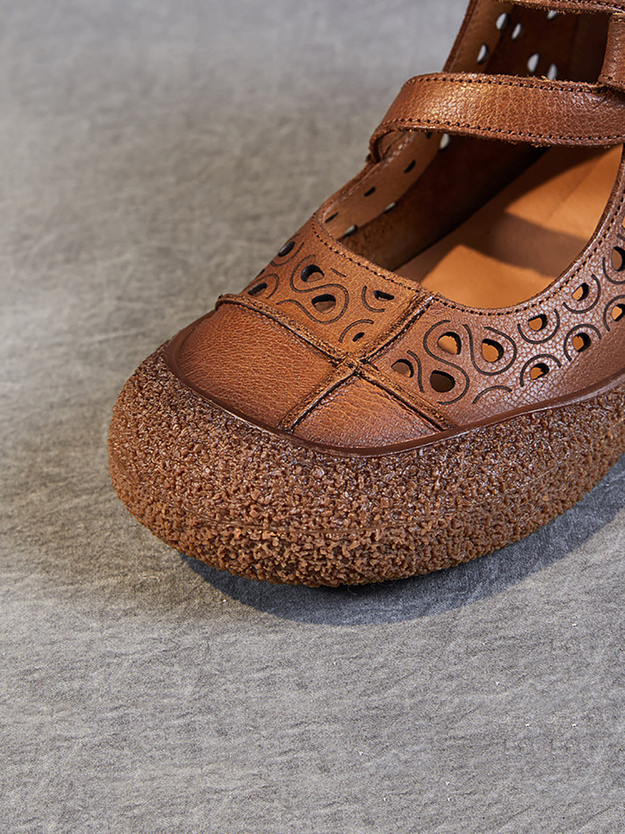 Summer Cutout Leather Flat Sandals Sc1007