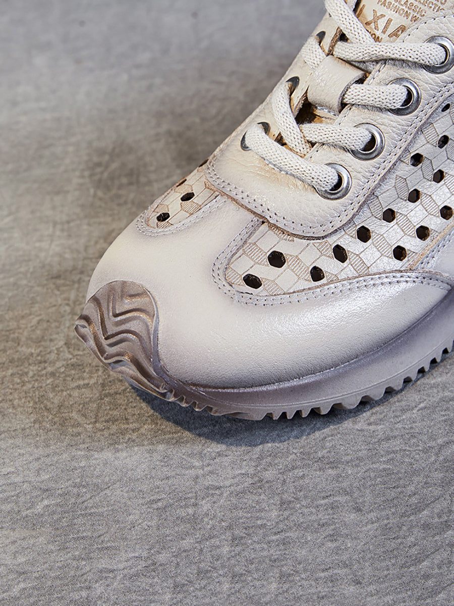 Summer Genuine Leather Cutout Platform Shoes Cv1034