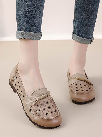 Leather Cutout Spliced Low Heel Shoes Rr1047