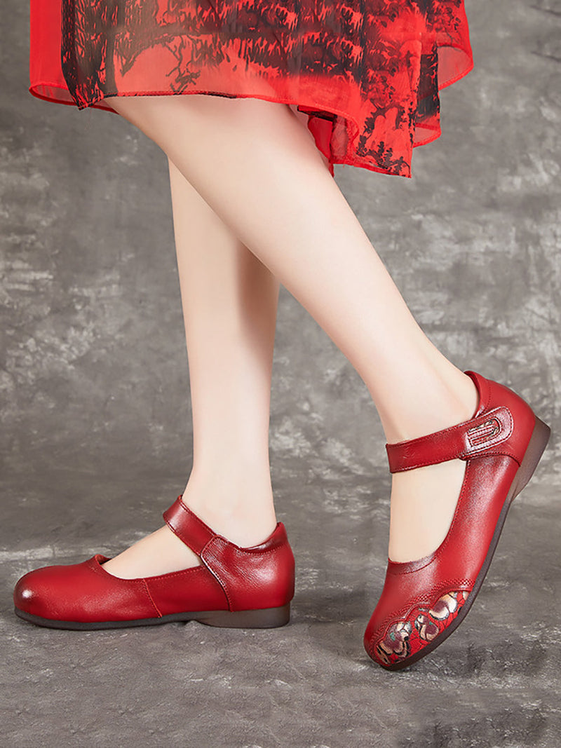 Summer Flower Spliced Leather Shoes Xx1052