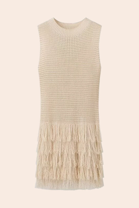 Truda Sleeveless Fringes Knitted Mini Dress