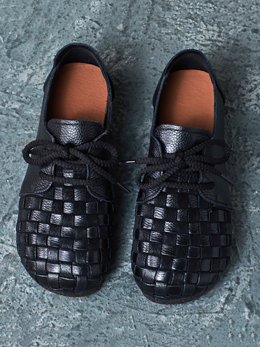 Autumn Soft Leather Waeve Flat Shoes At1029