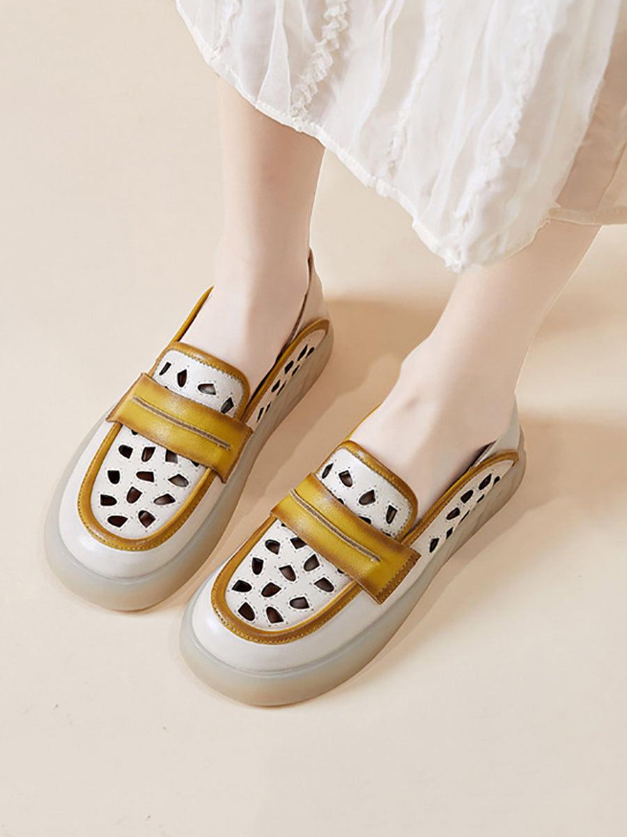Summer Leather Colorblock Flat Shoes Fg1005