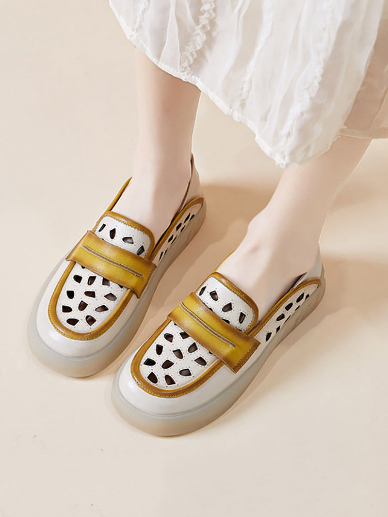 Summer Leather Colorblock Flat Shoes Fg1005