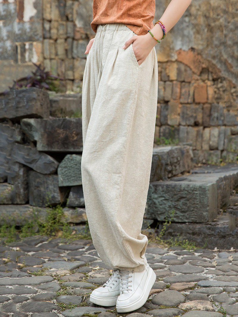 Pure Ramie Straight Worn Color Summer Pants