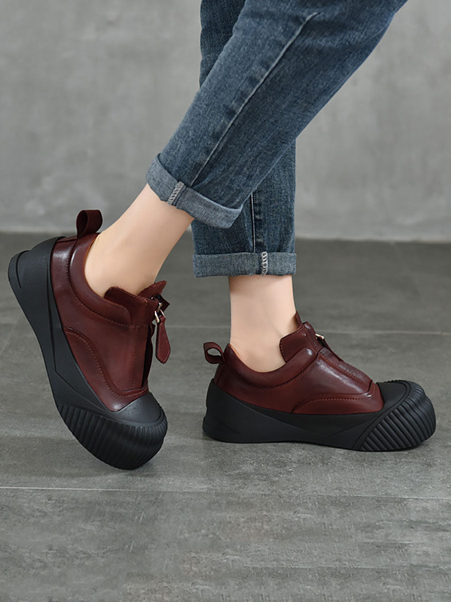 Genuine Leather Zipper Platform Shoes Wg035